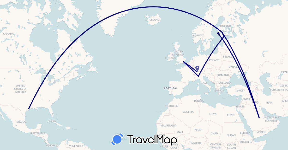 TravelMap itinerary: driving in Switzerland, Finland, United Kingdom, Italy, Saudi Arabia, United States (Asia, Europe, North America)